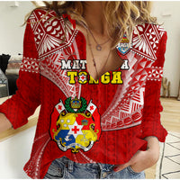 (Custom Text And Number) Tonga Rugby Women Casual Shirt Mate Maa Tonga Pacific Tongan Ngatu LT14 Female Red - Polynesian Pride