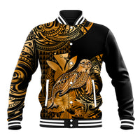 (Custom Personalised) Hawaii Monk Seal Baseball Jacket Polynesian Kakau With Kanaka Gold LT14 Unisex Gold - Polynesian Pride