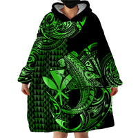 (Custom Personalised) Hawaii Hammerhead Shark Wearable Blanket Hoodie Polynesian Kakau With Kanaka Green LT14 - Polynesian Pride