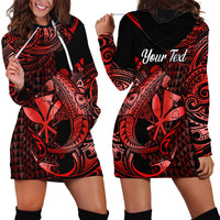 (Custom Personalised) Hawaii Hammerhead Shark Hoodie Dress Polynesian Kakau With Kanaka Red LT14 Red - Polynesian Pride