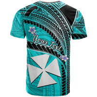 Custom Wallis and Futuna T Shirt Plumeria Flowers With Turquoise Polynesian Pattern LT14 - Polynesian Pride