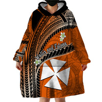 (Custom Personalised) Wallis And Futuna Wearable Blanket Hoodie Plumeria Flowers With Orange Polynesian Pattern LT14 - Polynesian Pride