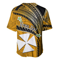 (Custom Personalised) Wallis And Futuna Baseball Jersey Plumeria Flowers With Gold Polynesian Pattern LT14 - Polynesian Pride