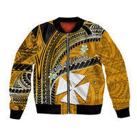 (Custom Personalised) Wallis And Futuna Bomber Jacket Plumeria Flowers With Gold Polynesian Pattern LT14 - Polynesian Pride