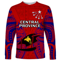 (Custom Personalised) Papua New Guinea Long Sleeve Shirt Central Province Mix Coat Of Arms Polynesian Art LT14 Unisex Red - Polynesian Pride