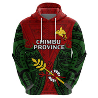 Custom Papua New Guinea Hoodie Chimbu Province Mix Coat of Arms Polynesian Art LT14 Zip Hoodie Red - Polynesian Pride