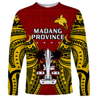 (Custom Personalised) Papua New Guinea Long Sleeve Shirt Madang Province Mix Coat Of Arms Polynesian Art LT14 Unisex Red - Polynesian Pride