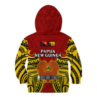Papua New Guinea Kid Hoodie Western Province Mix Coat Of Arms Polynesian Art LT14 Zip Hoodie Red - Polynesian Pride