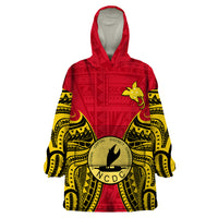 Papua New Guinea Wearable Blanket Hoodie National Capital District Mix Coat Of Arms Polynesian Art LT14 One Size Red - Polynesian Pride