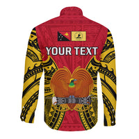 (Custom Personalised) Papua New Guinea Long Sleeve Button Shirt National Capital District Mix Coat Of Arms Polynesian Art LT14 - Polynesian Pride