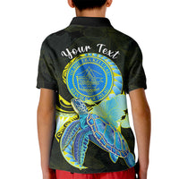 (Custom Personalised) Palau Kid Polo Shirt Hibiscus Turtle Mix Coat Of Arms Black Version LT14 - Polynesian Pride