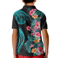 Palau Kid Polo Shirt Tropical Flowers With Polynesian Pattern LT14 - Polynesian Pride
