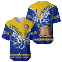 Tokelau Baseball Jersey Tokelauan Tatau Plumeria Special Style LT14 Blue - Polynesian Pride