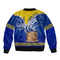 Tokelau Sleeve Zip Bomber Jacket Tokelauan Tatau Plumeria Special Style LT14 - Polynesian Pride