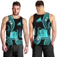 Tokelau Men Tank Top Tokelauan Tatau With Badge Light Turquoise LT14 - Polynesian Pride