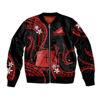 Tokelau Sleeve Zip Bomber Jacket Tokelauan Tatau With Badge Red LT14 Unisex Red - Polynesian Pride