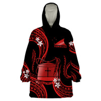 Tokelau Wearable Blanket Hoodie Tokelauan Tatau With Badge Red LT14 One Size Red - Polynesian Pride