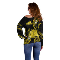 Tokelau Off Shoulder Sweater Tokelauan Tatau With Badge Yellow LT14 - Polynesian Pride