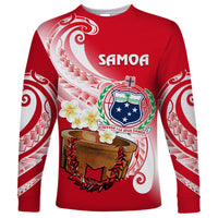 (Custom Personalised) Samoa Long Sleeve Shirt Ula Fala Kava Bowl Plumeria Polynesian Red LT14 Unisex Red - Polynesian Pride