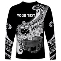 (Custom Personalised) Samoa Long Sleeve Shirt Ula Fala Kava Bowl Plumeria Polynesian Black LT14 - Polynesian Pride