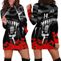 (Custom Text And Number) New Zealand ANZAC Rugby Hoodie Dress Silver Fern All Black Camouflage Mix Poppy LT14 Black - Polynesian Pride