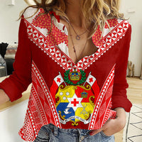 Tonga Heilala Flowers Women Casual Shirt Tongan Ngatu White Special Verison LT14 Female Red - Polynesian Pride