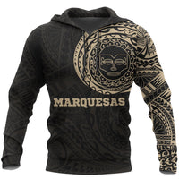 Marquesas Hoodie Marquesas Tiki Face Polynesian Tattoo Style Version 2.0 Unisex Gold - Polynesian Pride