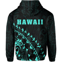 Hawaii Coat of Arms Zipper Hoodie (Turquoise) Turtle Style - Polynesian Pride