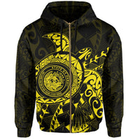 Hawaii Coat of Arms Zipper Hoodie (Yelllow) Turtle Style - Polynesian Pride