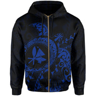 Kanaka Map Zipper Hoodie (Blue) Turtle Style - Polynesian Pride