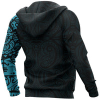 Maori Tangaroa Tattoo New Zealand Zip Hoodie Blue - Polynesian Pride