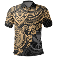 Hawaii Polo Shirt Kanaka Maoli Gold Turtle Hibiscus Unisex GOLD - Polynesian Pride