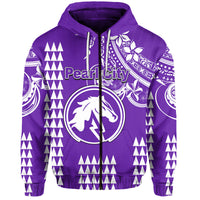 Custom Hawaii High School Pearl City Hoodie Mix Kakau LT6 Zip Hoodie Purple - Polynesian Pride