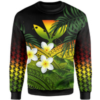 Kanaka Maoli (Hawaiian) Sweatshirt, Polynesian Plumeria Banana Leaves Reggae Unisex Black - Polynesian Pride