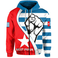 West Papua Zip up Hoodie Clenched Hands Flag LT6 Unisex Blue - Polynesian Pride