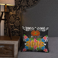 Papua New Guinea Pillow - Coat Of Arms With Tropical Flowers - Polynesian Pride