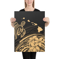 Hawaii Turtle Polynesian Map Plumeria Gold Canvas 18x24 Canvas Gold - Polynesian Pride