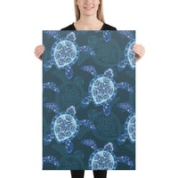 Turtle Plumeria Blue Canvas 24x36 Canvas Blue - Polynesian Pride