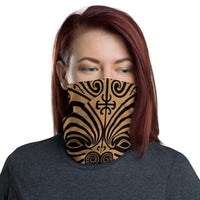 Polynesian Maori Mask Gold Unisex Neck Gaiter One Size Art - Polynesian Pride