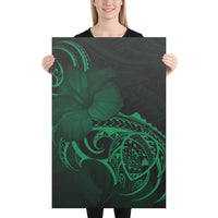 Hawaii Map Turtle Hibiscus Divise Polynesian Green Canvas 24x36 Canvas Green - Polynesian Pride