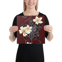 Turtle Polynesian Trinal Plumeria Red Canvas 12x12 Canvas Red - Polynesian Pride