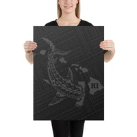 Hawaiian Map Hammerhead Shark Polynesian Canvas Gray 18x24 Canvas Gray - Polynesian Pride