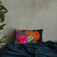 Papua New Guinea Polynesian Basic Pillow - Tropical Bouquet Pillow 20×12 Black - Polynesian Pride