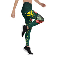 Hawaii Polynesian Leggings - Green Turtle Hibiscus Green - Polynesian Pride