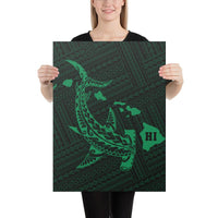 Hawaiian Map Hammerhead Shark Polynesian Canvas Green 18x24 Canvas Green - Polynesian Pride