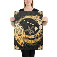 Hawaii Turtle Hibiscus Map Polynesian Gold Canvas 18x24 Canvas Gold - Polynesian Pride