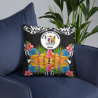 Niue Pillow - Coat Of Arms With Tropical Flowers - Polynesian Pride
