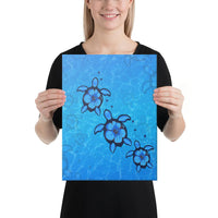 Turtle Hibiscus Swim In Sea Canvas 12x16 Canvas White - Polynesian Pride
