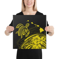 Hawaii Turtle Polynesian Map Plumeria Yellow Canvas 16x16 Canvas Yellow - Polynesian Pride
