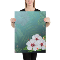 Hibiscus White Flower Gleeful Canvas 18x24 Canvas White - Polynesian Pride